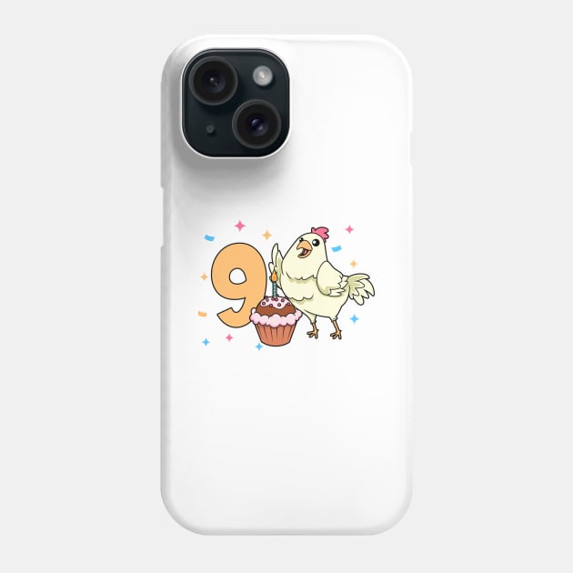 I am 9 with chicken - kids birthday 9 years old Phone Case by Modern Medieval Design