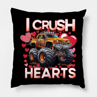 I Crush Hearts Monster Truck Toddler Boys Valentines Day Pillow