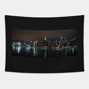 Manhattan skyline by night Tapestry