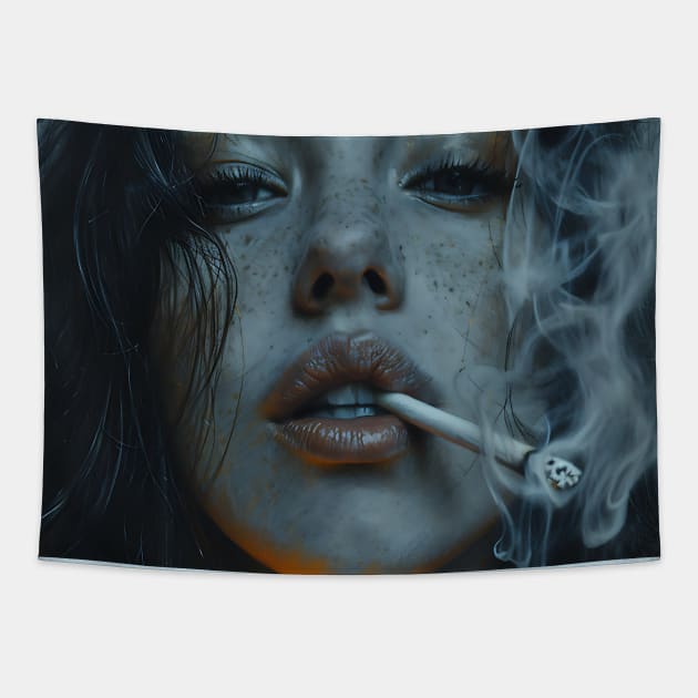 vintage abstract portrait of woman smoking Tapestry by UmagineArts