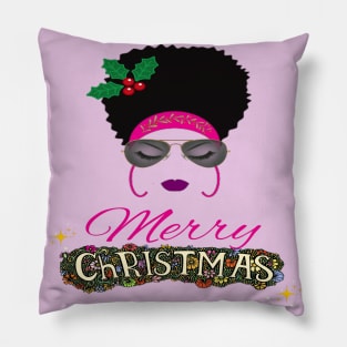 African American Woman Merry Christmas Pillow