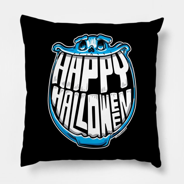 Happy Halloween Grin Skull Pillow by eShirtLabs