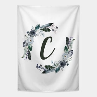 Floral Monogram C Dark Bohemian Flora Tapestry