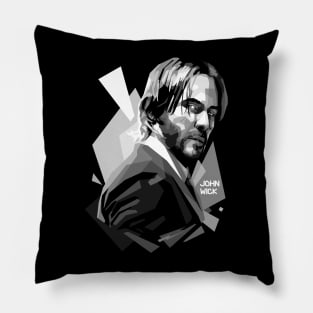 John Wick WPAP Black & White Style Illustration Pillow