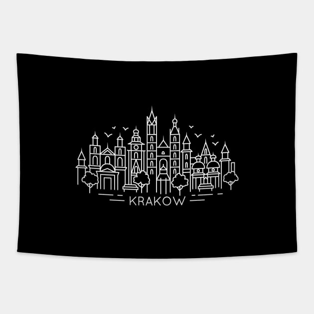 Krakow line art (white version) Tapestry by ziryna