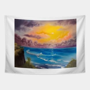 Beach Cove, Beach scape, beautiful beach, colorful beach, beach prints, cloudy sky, colorful sky, coastal decor Tapestry