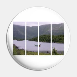 Wonderful landscapes in Norway. Nordland. Beautiful scenery of a valley with a picturesque boat in the Storvatnet lake. Rippled water in a cloudy summer day Pin