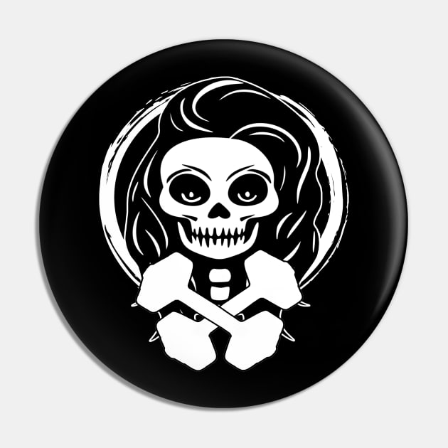 Personal Trainer Skull and Weights White Logo Pin by Nuletto