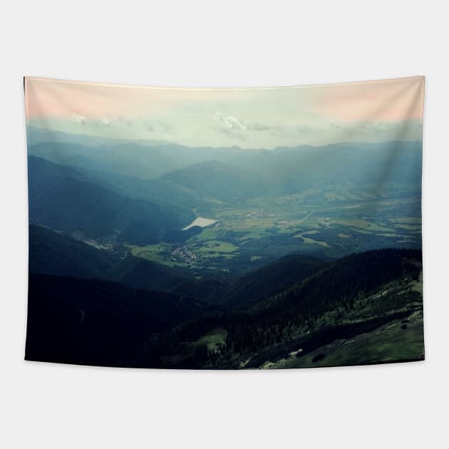 Pink sunset over the mountains Tapestry by viviUk