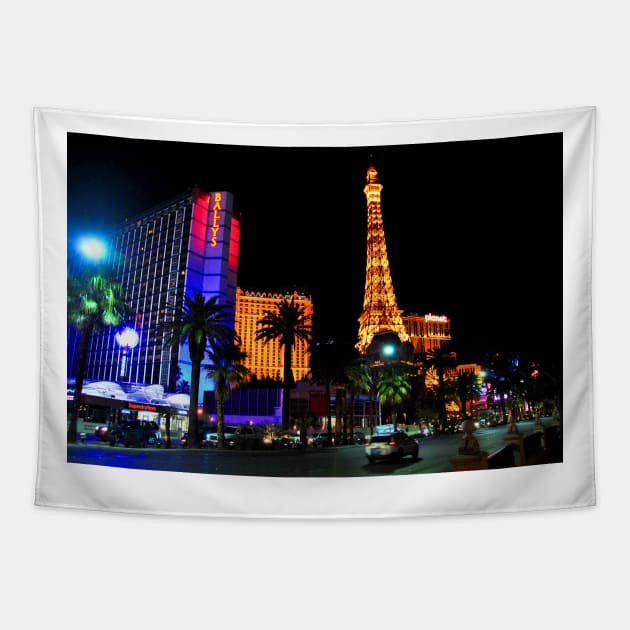 Eiffel Tower Paris and Ballys Hotel Las Vegas America Tapestry by AndyEvansPhotos