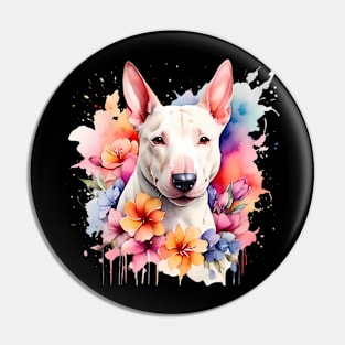 A bull terrier decorated with beautiful watercolor flowers Pin