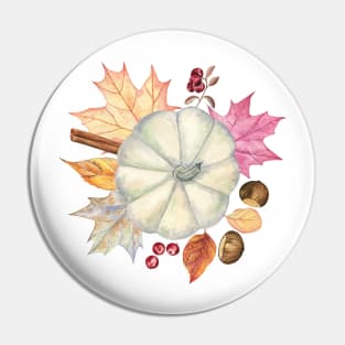 White Pumpkin and Autumn Leaves Pin