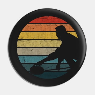 Curling Silhouette On A Distressed Retro Sunset graphic Pin