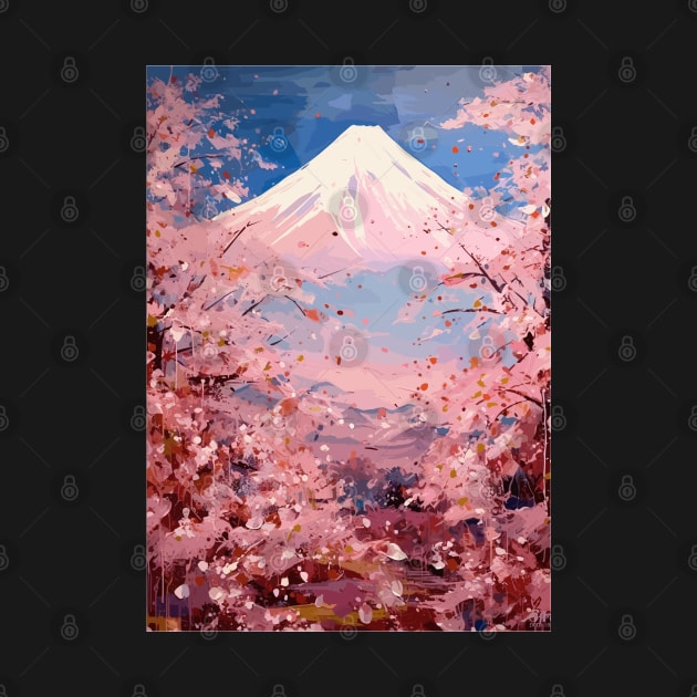 Japan Mount Fuji Cherry Blossom Abstract Art by Art-Jiyuu