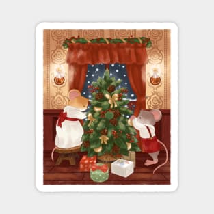 Cottagecore Mice Decorating Christmas Tree Magnet