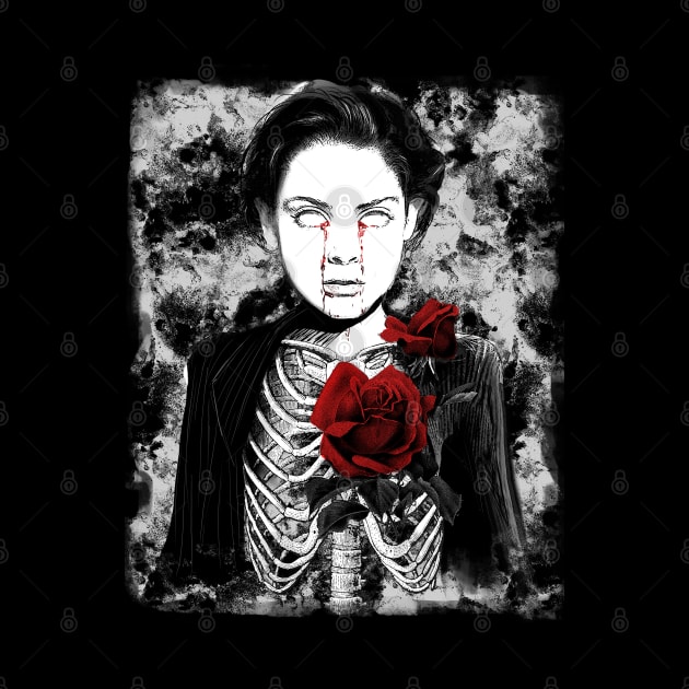 Gothic Skeleton Dead Girl with red rose - Dark manga art Emo by GothicDesigns