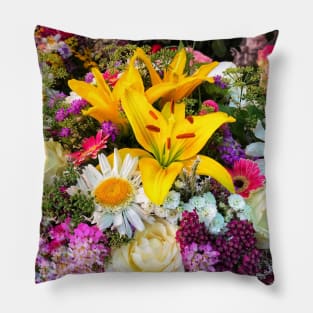 Colorful Spring bouquet of various flowers Pillow