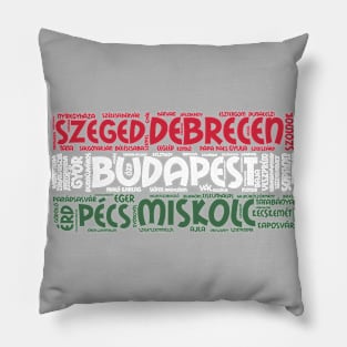 Hungary Flag with City Names Word Art Pillow