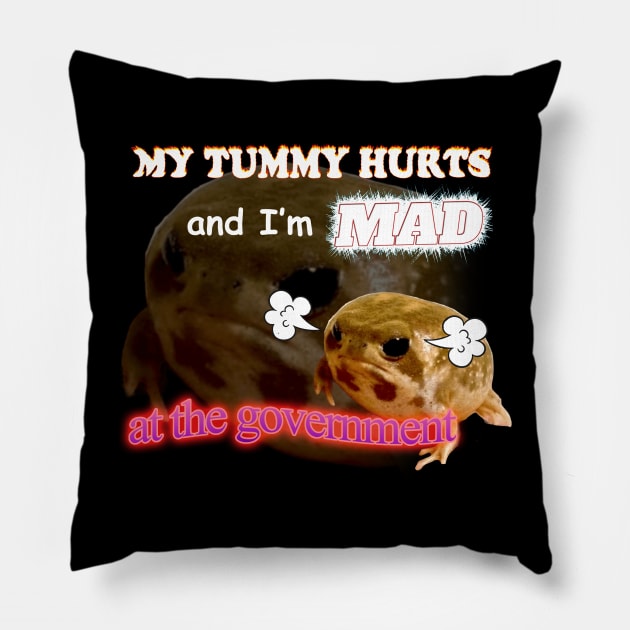 My Tummy Hurts And I'm MAD At The Government Meme Pillow by swankyswamprat