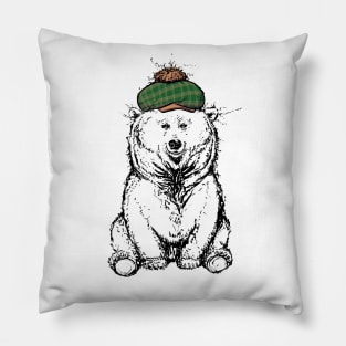 Cute Fuzzy Bear with an Adorable Hat Pillow