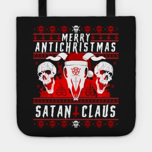 Merry Antichristmas - Satan Claus Ugly Sweater - Heavy Death Metal Hardcore Skull SATANIC Design - Devil No Xmas Meh Goth Gothic Splatter Ugly Xmas Sweatshirt Design Tote