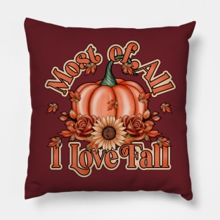 I love fall - retro pumpkin and sunflower design Pillow