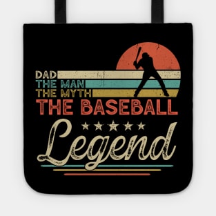 Dad The Man The Myth The Baseball Legend Shirt Men, Vintage Baseball Player Dad T-shirt, Father's Day Gift for Baseball Coach Fan Tote