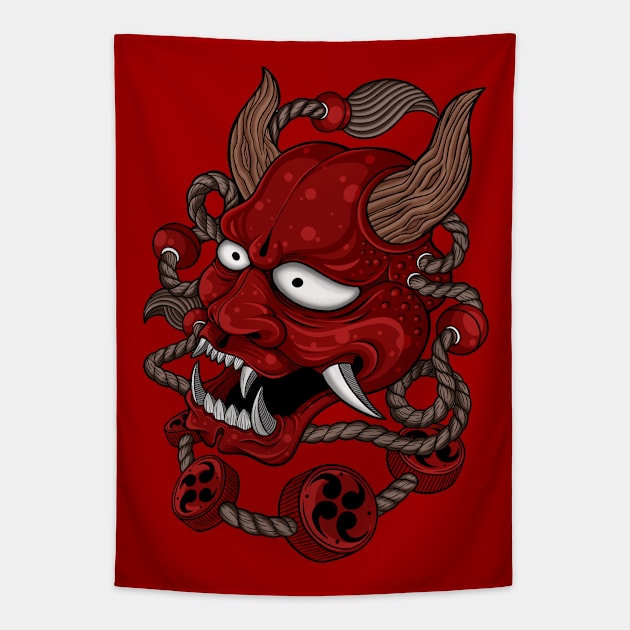 Oni Mask Tapestry by DMD Art Studio