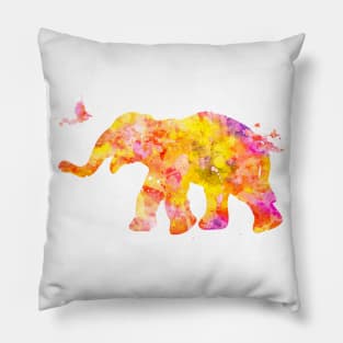 Yellow Baby Elephant Watercolor Painting Pillow