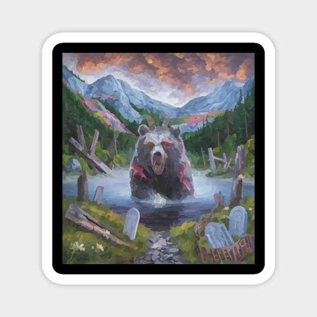 watercolor zombie bear in lake with horns Magnet by Catbrat