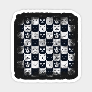 Black And White Checkerboard Cat Pattern Magnet