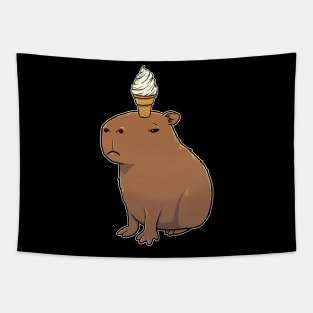 Capybara with Vanilla Ice Cream on its head Tapestry