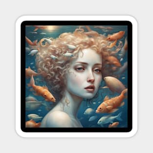 Young Woman Portrait Underwater with Sea Wildlife Magnet