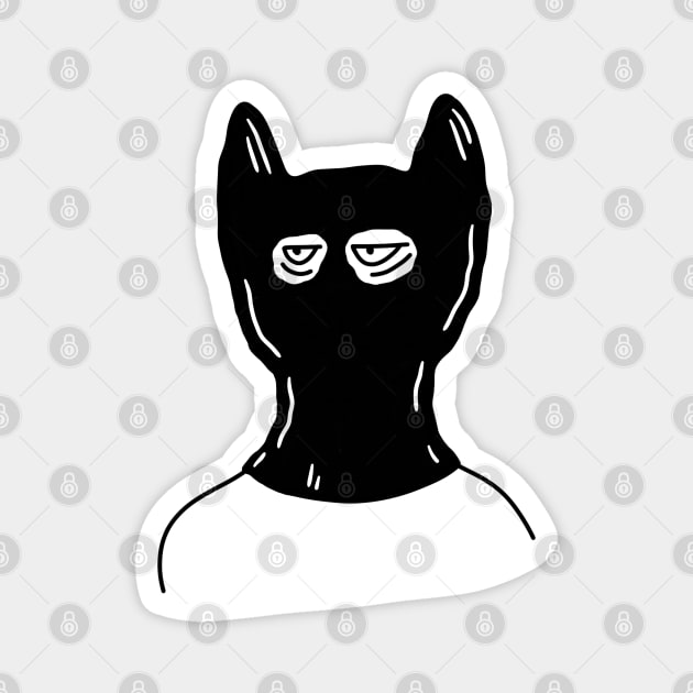 Tired Cat with Balaclava Magnet by Dani Draws