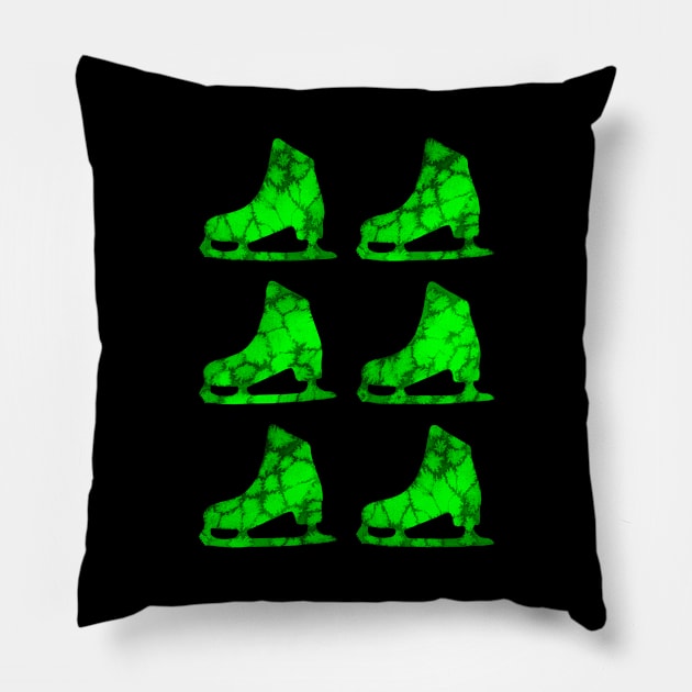 Watercolor Figure Skates (Green) Pillow by illucalliart