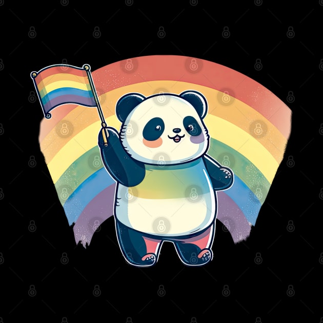 Cute Kawaii Panda Pride with rainbow flag by The-Dark-King