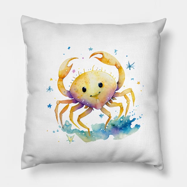 Watercolor Zodiac Cancer Pillow by artsyindc