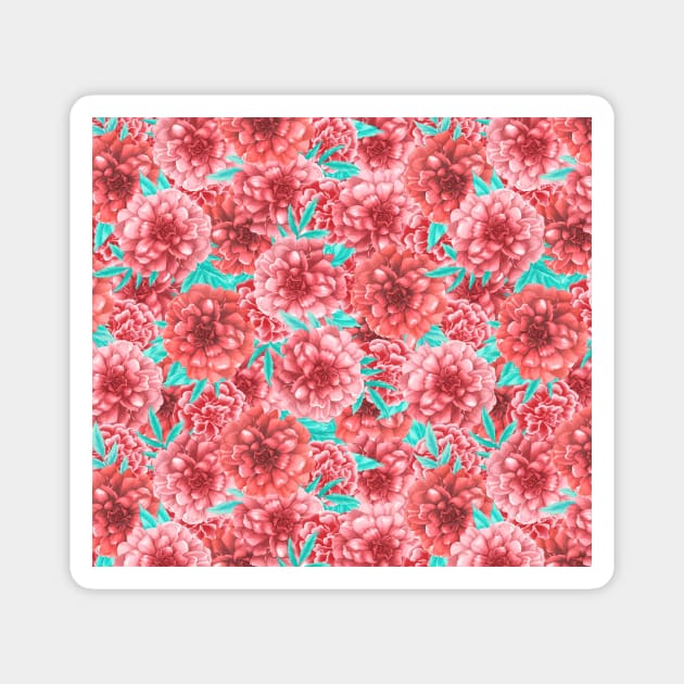 Pink & Coral Peony Floral Pattern Magnet by tanyadraws