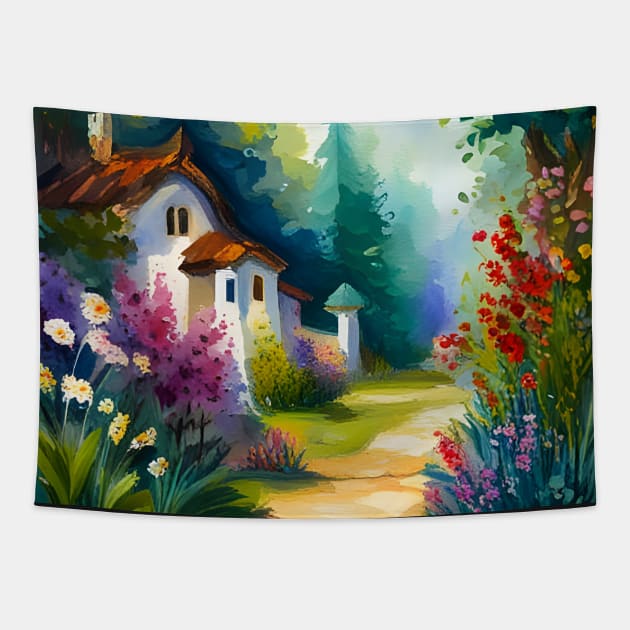 Flower Blooming Painting Tapestry by SmartPufferFish