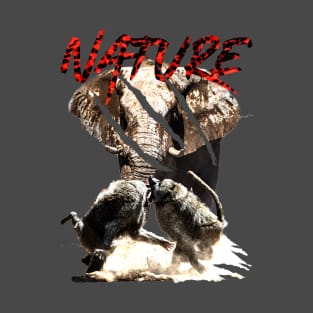 Nature Animal Baboon Monkey Elephant Fight T-Shirt