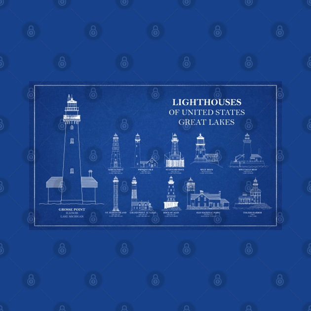 Lighthouses of United States of America - Great Lakes - A by SPJE Illustration Photography