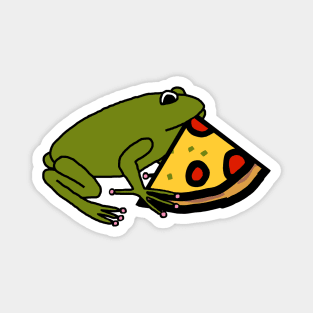 Cute Green Frog with Pizza Slice Magnet