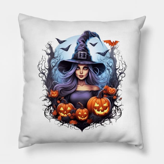 Beautiful Halloween Witch 3 Pillow by Gypsykiss