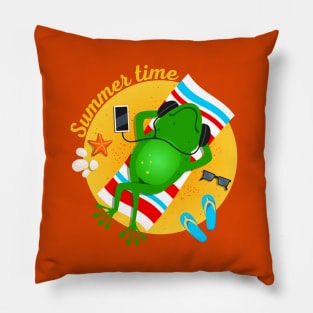 Frog At The Beach Pillow