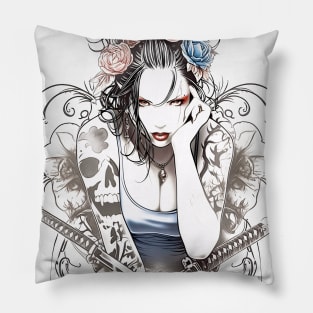 Geishas and Bushido, Eastern Culture Graphic T-shirt 23 Pillow