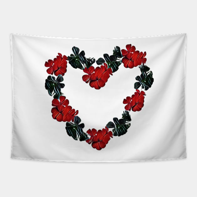 Floral love heart red and green Tapestry by FlossOrFi