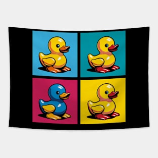 Pop Art Duck Soak: Colorful National Bubble Bath Day Tapestry