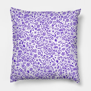 Doodles in Purple on White Pillow