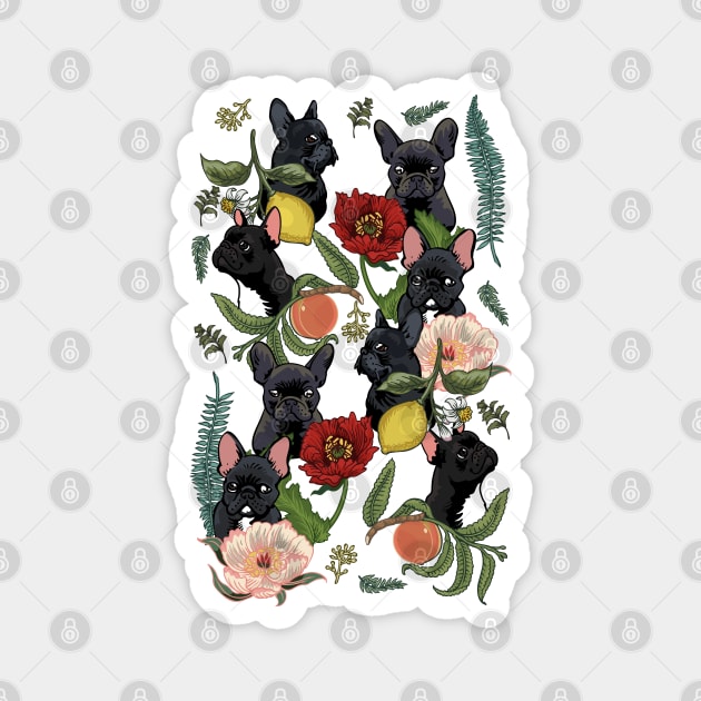 Botanical and Black Frenchie Magnet by huebucket