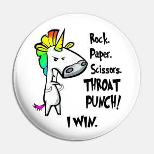 Rock Paper Scissors Throat Punch I Win Funny Unicorn Pin